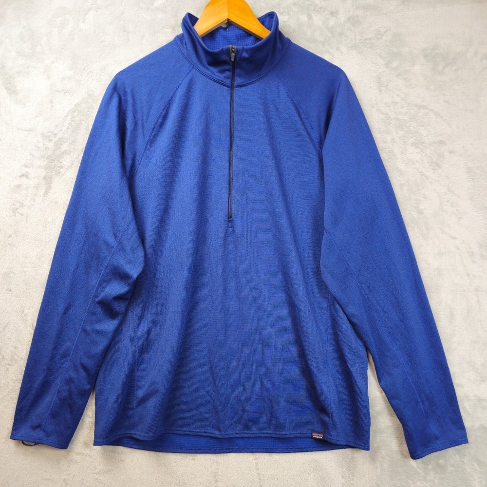 Patagonia Capilene Midweight 1/4 Zip Mens XL Blue Polartec Baselayer Waffle Grid
